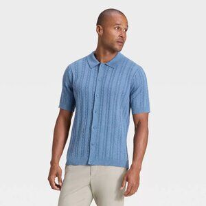 Men's Short Sleeve Cable Full Button Sweater - Goodfellow & Co™ Blue
